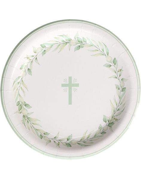 8 stk Papptallerkener med Kors og Bladkrans 23 cm