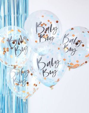 5 stk. 30 cm - Baby Boy Balloner med Rosa Guldfarvet Konfetti - Twinkle Twinkle