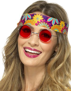 Runde Lennon/Hippiebriller med Rødt Glas