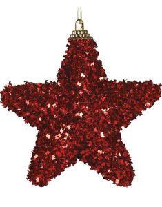 4 stk Julestjerner med Rødt Glitter 6 cm