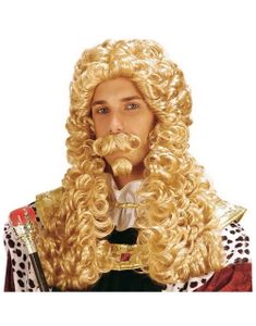 Lord Middelalder - Blond Krøllet Paryk, Overskæg og Gedeskæg