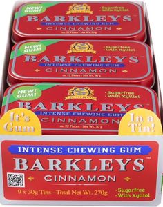 9 Stk Barkleys Sugarfree Cinnamon Intense Chewing Gum - Hel Æske 270 Gram