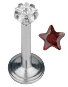 Labret Piercing med Stjerneformet Rød Sten