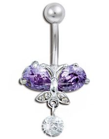 Jungle Butterfly Purple - Navlepiercing i Ægte Sølv