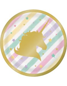 8 stk Små Paptallerkner 17 cm - Golden Unicorn