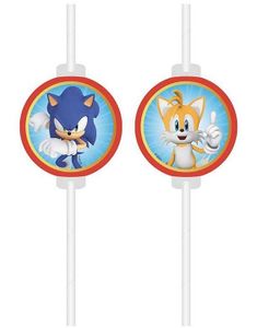 4 stk Papirsugerør med Pappmotiv - Sonic the Hedgehog