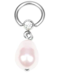 BCR Piercing med Klar Sten og Hængende Rosa Perle