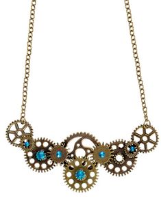 Steampunk Tandhjulsmykke med Turkise Sten