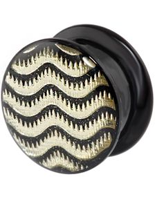 Sort Piercing Plug m/Bølgemønster - Sort/Sølv