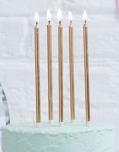 24 stk. Guldfarvede Kagelys med Holdere 14 cm