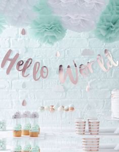 Rosè Gold-farvet Banner 1,5 Meter - Hello World