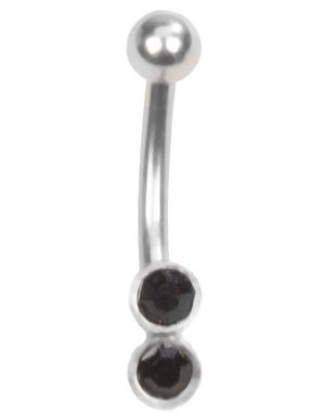 To Sten - Øjenbrynspiercing med Sorte Sten - 1.2 x 8 mm