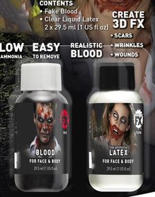 Rød Teaterblod og Flydende Klar Latex 2x 29,5 ml 