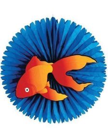 Blå Orientalsk Stor Papirvifte med Koi 55 cm