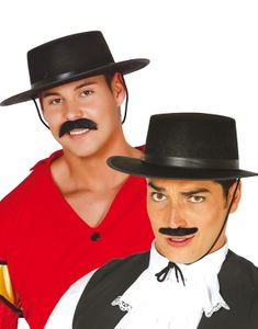Sort Zorro / V for Vendetta / Spansk Hat med Snor og Bånd