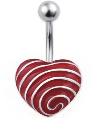 Heart With Silver Stripes Navlepiercing - Rød