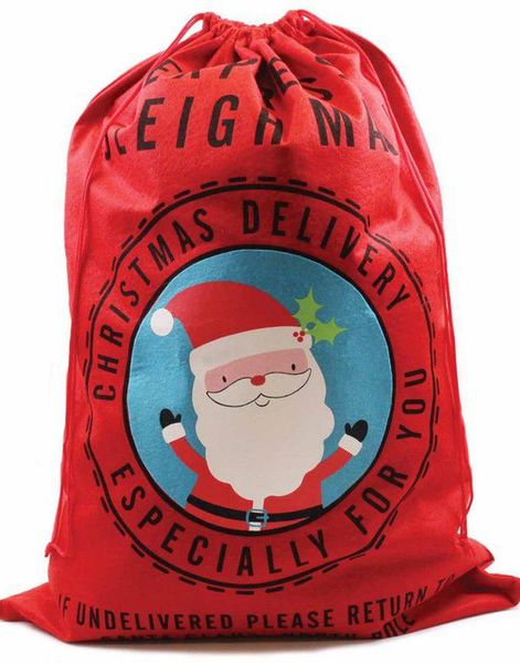 Express Sleigh Mail - Ekstra Stor Rød Julesæk med Julemotiv i Plys 100x70 cm