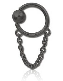 Sort BCR Piercing med Hængende Lænke - 1,6 x 12 mm