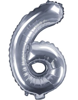 Tallet 6 - Sølvfarvet 35 cm Lille Folieballon