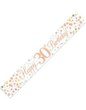 2,7 Meter Hvit og Rosegull "Happy 30th Birthday" Holografisk Banner