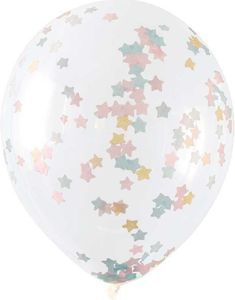 5 stk 30 cm Gennemsigtige Balloner med Pastel Stjerne-Konfetti