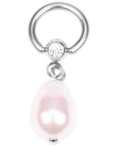 BCR Piercing med Klar Sten og Hængende Rosa Perle