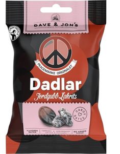 Steinfrie Dadler med Peacemerke Jordbær- og Lakrissmak - Dave & Jon's 50 gram