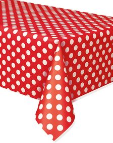 Rød Plastdug med Hvide Polka Dots 274x137 cm