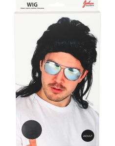 Svart 80-talls Hockeysveis Parykk (Mullet)