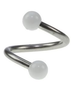 Curve Øjenbrynspiercing med Hvide Kugler - 1.2 x 8 mm