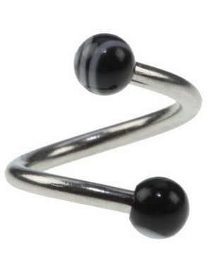 Curve Øjenbrynspiercing med Sorte og Hvide Kugler - 1.2 x 8 mm