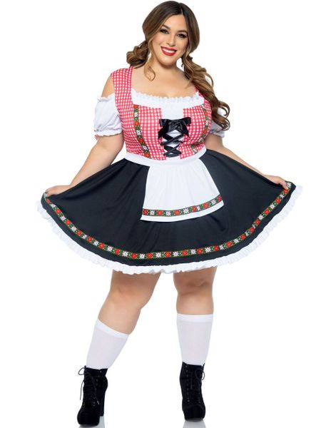 Svart og Rød Oktoberfestkostyme til Dame - Store Størrelser