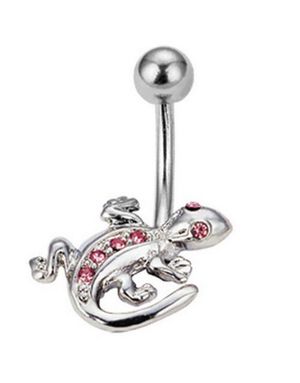 Navlepiercing med Salamander med Rosa Sten 