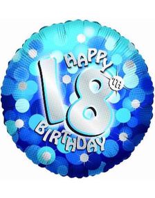 Happy 18th Birthday - Blå og Sølvfarget Holografisk Folieballong 45 cm