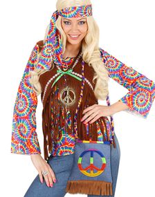 Hippietaske med Frynser, Peace-tegn og Skulderrem