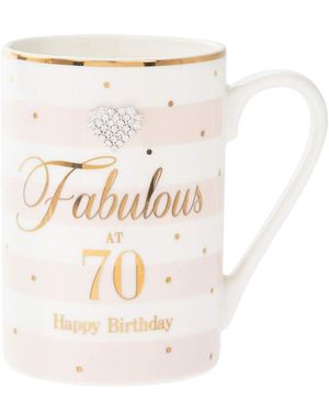 Hvid og Lyserød Porselenskop - Fabulous 70th Birthday
