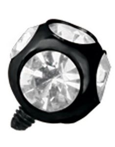 Sort Dermal Anchor Kugle med Klare Sten - Strl 3 mm kugle med 1,2 mm gevind