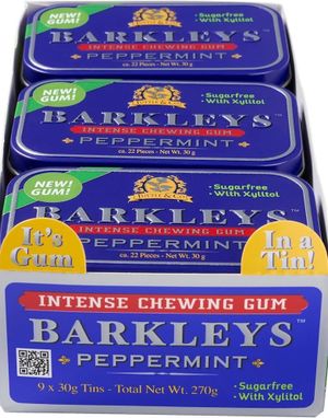 9 Stk Barkleys Sugarfree Peppermint Intense Tyggegummi - Hel Æske 270 Gram