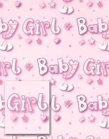 2 stk Baby Girl Gavepapir med 2 stk Navnelapper - 50x70cm