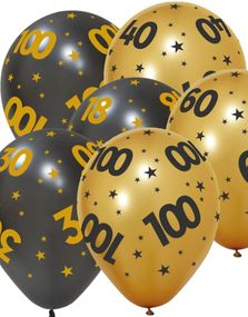 6 stk Jubilæumsfejring Balloner 30 cm - Sort og Guld