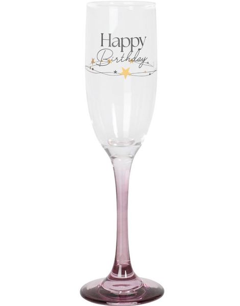 Happy Birthday - Champagneglass med Rosa Stett