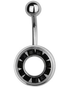 Navlepiercing med Cirkel med Sorte Sten