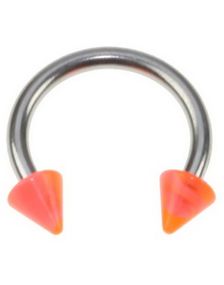 Rund Øjenbrynspiercing med Rosa og Orange Spike Kugler - 1.2 x 8 mm