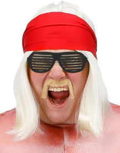Hulk Hogan Inspirert Wrestling Sett - Parykk med Bandana Briller og Bart