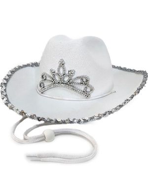 Hvit Cowboyhatt med Glitter og Snor