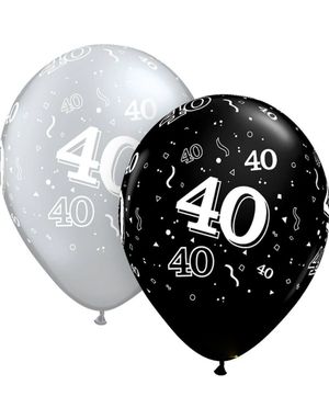 40 År - 25 stk Ballonger i Svart og Sølv 28 cm