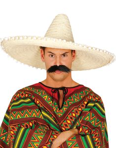 Stor Beige Sombrero med Hvide Kvaster 65 cm
