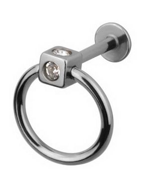 Labret m/Firkantet Kugle & Hvide Sten - Strl 1.2 x 8 mm med 3 mm Kugle