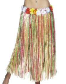 Flerfarvet Langt Hawaii-Skørt med Blomsterkant Rundt Livet