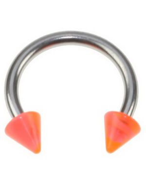 Rund Øjenbrynspiercing med Rosa og Orange Spike Kugler - 1.2 x 8 mm